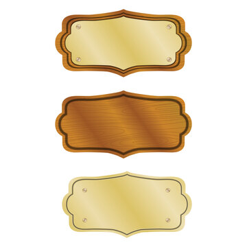 wooden nameplates of various shapes. Vector illustration isolated on a white background.