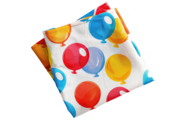 Folded fabric with balloons on it on transparent background