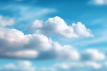 Fototapeta premium Beautiful blue sky with white clouds defocused atmosphere, faceless heavenly scene, celestial visualization detail, blurred skyscape background, peaceful heaven concept, divine cre