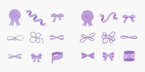 Collection of purple ribbons, bows, and awards in a vector format.
