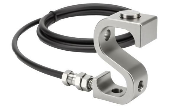 Industrial stainless steel S-Type load cell force sensor isolated on white background