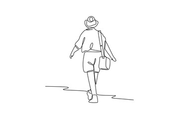 Simple continuous line draw of outdoor activity for exploration. Simple line, creativity, vector.