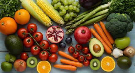 Assortment of Fresh Fruits and Vegetables.