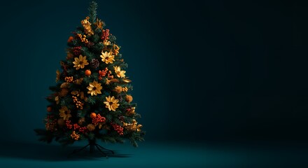 Beautifully Decorated Christmas Tree with Golden Ornaments.