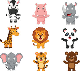 Cartoon animals, jungle friends, cute wildlife, zoo illustration, kids art, animal characters, educational design, playful creatures, smiling animals, children decor