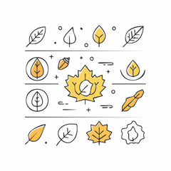 A Modern Collection of Vector Autumn Leaves and Acorns Minimalist Line Art Icons Featuring Vibrant Seasonal Foliage for Nature-Inspired Graphic Design Projects and Digital Assets