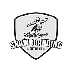 Snowboarding extreme winter sport logo emblem vector design black and white
