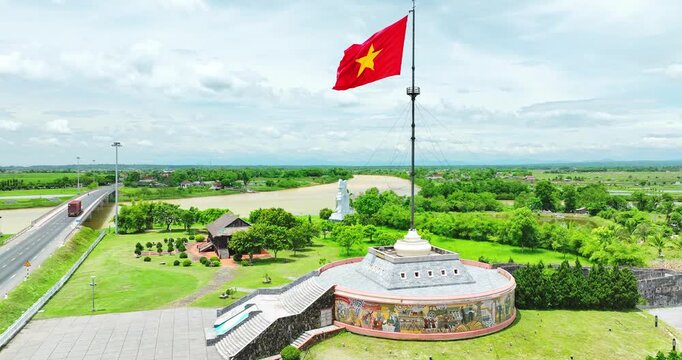Aerial view of Hien Luong Flagpole is the most important structure of the relic complex on both banks of Hien Luong - Ben Hai River - 17th parallel.