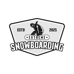 Snowboarding extreme winter sport logo emblem vector design black and white