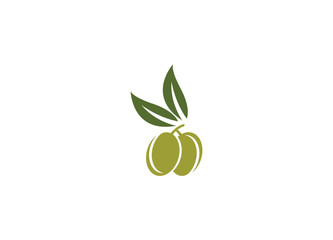 Olive Fruit Vector Icon Two Green Olives with Leaves Mediterranean Ingredient Food