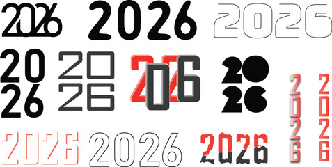 2026 typography font set bold outline graphic styles modern new year numbers vector design