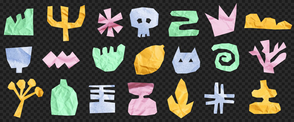 Abstract scrapbook elements for zine art and paper collage projects. Hand-cut shapes and textures perfect for creative layouts, posters, DIY crafts