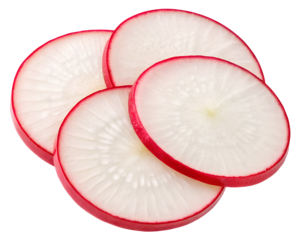 Thinly Sliced Fresh Red and White Radish Rounds for Salad