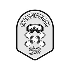 Snowboarding extreme winter sport logo emblem vector design black and white