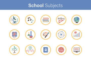 School Subjects Icons set. Pictograms and infographics.