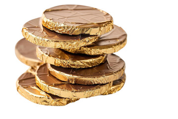Stack of foil wrapped sweets on transparent background