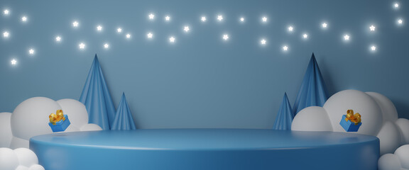 3D podium display, Christmas background for presentation sale product. Product display, mockups, showrooms and showcases and festive decoration for christmas discount design. 3d rendering illustration