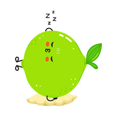 Cute sleeping lime fruit character having a rest