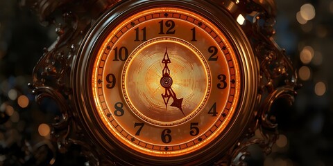 Ornate Golden Clock Showing Five O&rsquo;Clock