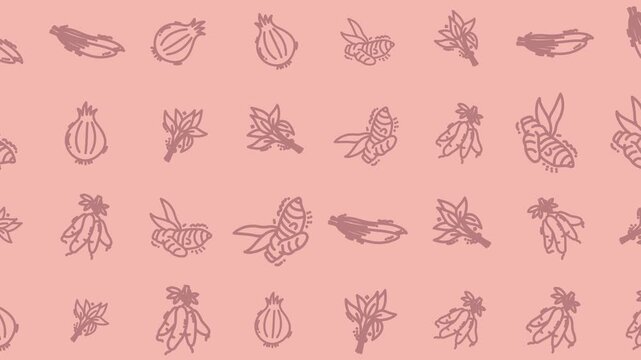 Charming Animated Hand-Drawn Autumn Leaves and Acorns Scrolling in a Seamless Loop.