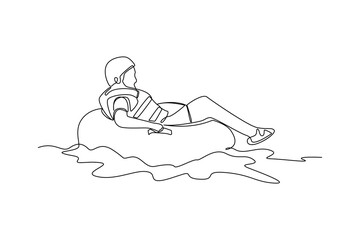 Simple continuous line draw of outdoor activity for rafting. Simple line, creativity, vector.