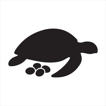 Silhouette sea turtle with eggs conservation nature vector illustration