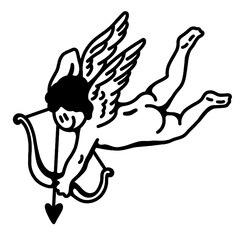 Flying Cupid Angel Retro Love Tattoo Minimalist Vector Art