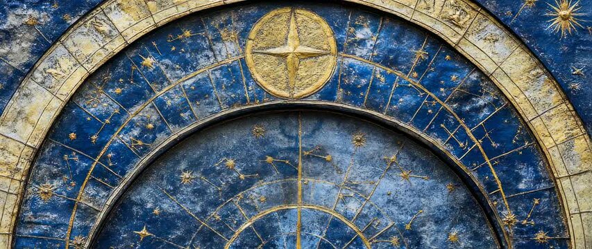Celestial Zodiac Mural Detail - Antique Astronomical Clock Design Time Lapse Video
