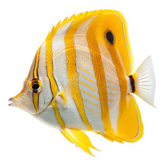 Bright yellow and white butterfly fish isolated on transparent background