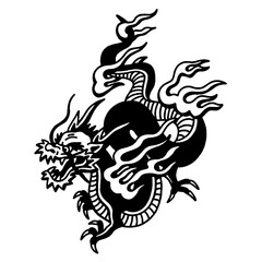Asian Dragon Black and White Minimalist Tattoo Design