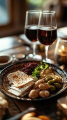 A cosy table with appetisers and wine lit by candlelight, creating a festive and warm atmosphere. Suitable for articles about cooking, the restaurant business, romantic evenings and family dinners.