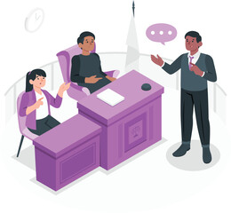 Courtroom Scene with Judge, Defendant, and Lawyer Discussing discussion