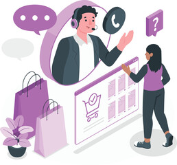 Customer service agent assisting online shopper with shopping cart online shopping e-commerce