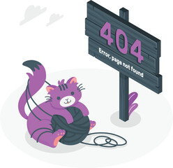 Cute cat playing with yarn next to 404 error sign page not found kitten