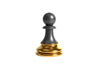 A 3d render of a black and gold chess pawn isolated on transparent background
