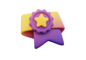3d ribbon award with star icon isolated on transparent background