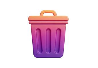 3d icon of a trash can with a handle isolated on transparent background
