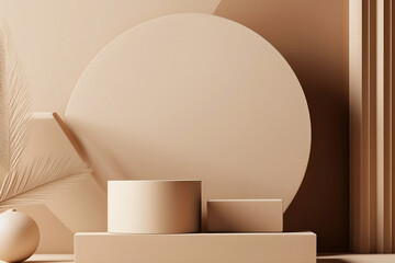 A minimalist abstract background for branding and product presentation. A subtle geometric pattern on a beige background. 3D rendering.