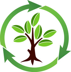Tree with leaves and recycling symbol