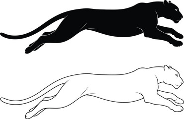 Black panther silhouette line art dynamic leap