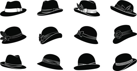 Vintage hats collection fedora cloche bowler silhouettes