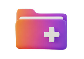 3d folder with plus icon isolated on transparent background