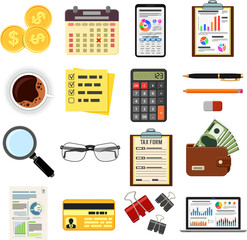 Set Auditing, Tax Process, Accounting Icons
