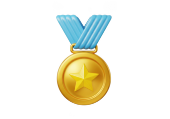 3d gold medal with star isolated on transparent background