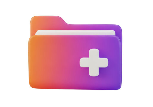 3d folder with plus icon isolated on transparent background