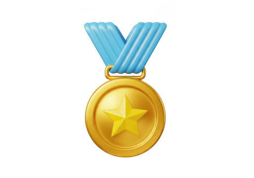 3d gold medal with star isolated on transparent background