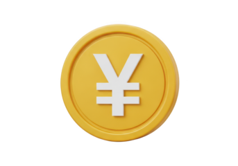 Golden coin with yen symbol isolated on transparent background