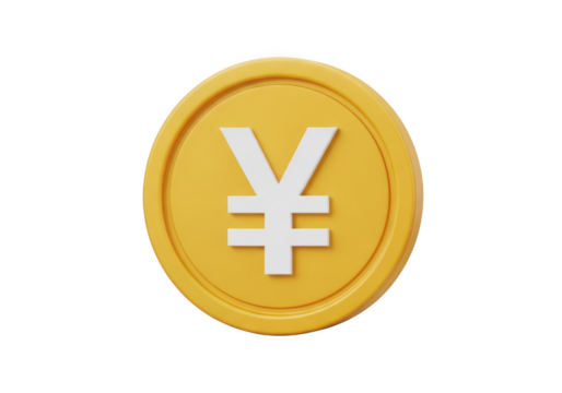 Golden coin with yen symbol isolated on transparent background