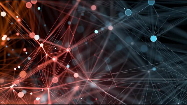 Network Connectivity: Illustrative abstract digital art features a complex network of interconnected nodes, lines, and subtle gradients. - Powered by Adobe