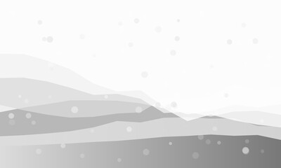 Abstract minimalist landscape with overlapping grey hills and floating circles